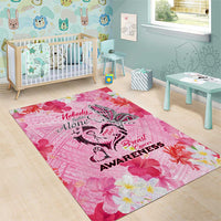 Butterfly Polynesia Breast Cancer Area Rug Nobody Fights Alone Pink Out Tropical Hibiscus