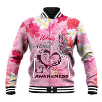 Butterfly Polynesia Breast Cancer Baseball Jacket Nobody Fights Alone Pink Out Tropical Hibiscus DT02 Unisex Pink - Polynesian Pride