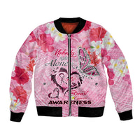 Butterfly Polynesia Breast Cancer Bomber Jacket Nobody Fights Alone Pink Out Tropical Hibiscus DT02 Unisex Pink - Polynesian Pride