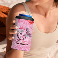Butterfly Polynesia Breast Cancer 4 in 1 Can Cooler Tumbler Nobody Fights Alone Pink Out Tropical Hibiscus