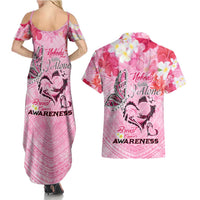 Butterfly Polynesia Breast Cancer Couples Matching Summer Maxi Dress and Hawaiian Shirt Nobody Fights Alone Pink Out Tropical Hibiscus
