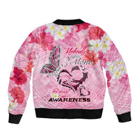 Butterfly Polynesia Breast Cancer Sleeve Zip Bomber Jacket Nobody Fights Alone Pink Out Tropical Hibiscus