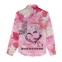 Butterfly Polynesia Breast Cancer Women Casual Shirt Nobody Fights Alone Pink Out Tropical Hibiscus