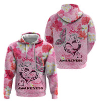 Butterfly Polynesia Breast Cancer Zip Hoodie Nobody Fights Alone Pink Out Tropical Hibiscus
