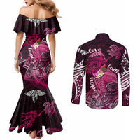 Breast Cancer Mermaid Polynesia Couples Matching Mermaid Dress and Long Sleeve Button Shirt Faith Hope Love