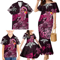 Breast Cancer Mermaid Polynesia Family Matching Mermaid Dress and Hawaiian Shirt Faith Hope Love