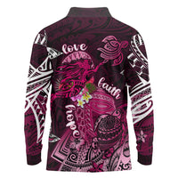 Breast Cancer Mermaid Polynesia Long Sleeve Polo Shirt Faith Hope Love