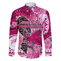 Breast Cancer Awareness Hawaii Family Matching Off Shoulder Maxi Dress and Hawaiian Shirt Polynesia Girl Nobody Fights Alone