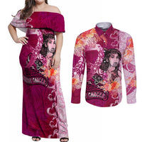 Breast Cancer New Zealand Couples Matching Off Shoulder Maxi Dress and Long Sleeve Button Shirt Maori Aotearoa Girl Pink Out