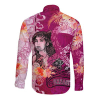 Breast Cancer New Zealand Long Sleeve Button Shirt Maori Aotearoa Girl Pink Out