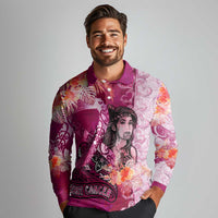 Breast Cancer New Zealand Long Sleeve Polo Shirt Maori Aotearoa Girl Pink Out