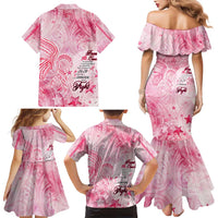 Breast Cancer Awareness Month Family Matching Mermaid Dress and Hawaiian Shirt Butterfly Polynesia Watercolor Pink
