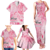 Breast Cancer Awareness Month Family Matching Tank Maxi Dress and Hawaiian Shirt Butterfly Polynesia Watercolor Pink