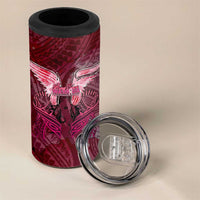 Breast Cancer Warrior 4 in 1 Can Cooler Tumbler Angel Wings Polynesian Pattern