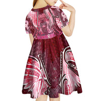 Breast Cancer Warrior Kid Short Sleeve Dress Angel Wings Polynesian Pattern