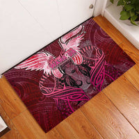 Breast Cancer Warrior Rubber Doormat Angel Wings Polynesian Pattern