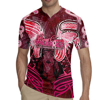 Breast Cancer Warrior Rugby Jersey Angel Wings Polynesian Pattern