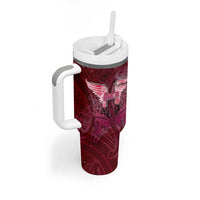 Breast Cancer Warrior Tumbler With Handle Angel Wings Polynesian Pattern