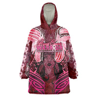 Breast Cancer Warrior Wearable Blanket Hoodie Angel Wings Polynesian Pattern