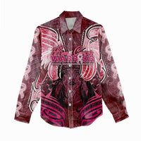 Breast Cancer Warrior Women Casual Shirt Angel Wings Polynesian Pattern