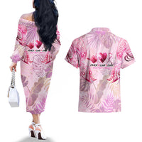 Breast Cancer Polynesian Couples Matching Off The Shoulder Long Sleeve Dress and Hawaiian Shirt I Can Do All Things Through Christ