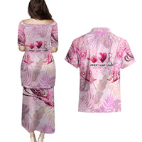Breast Cancer Polynesian Couples Matching Puletasi and Hawaiian Shirt I Can Do All Things Through Christ