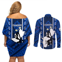 Guam Chamorro Warrior Couples Matching Off Shoulder Short Dress and Long Sleeve Button Shirts Traditional Tribal Patterns DT02 - Polynesian Pride