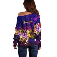 Wallis and Futuna Off Shoulder Sweater Whale Hibiscus Polynesian