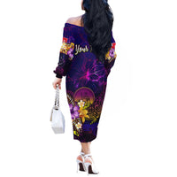 Wallis and Futuna Off The Shoulder Long Sleeve Dress Whale Hibiscus Polynesian