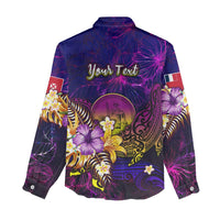 Wallis and Futuna Women Casual Shirt Whale Hibiscus Polynesian