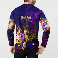 New Caledonia Button Sweatshirt Whale Hibiscus Polynesian