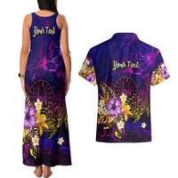 Tahiti French Polynesia Couples Matching Tank Maxi Dress and Hawaiian Shirt Whale Hibiscus Polynesian