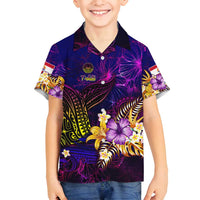Tahiti French Polynesia Family Matching Off Shoulder Short Dress and Hawaiian Shirt Whale Hibiscus Polynesian DT02 Son's Shirt Purple - Polynesian Pride