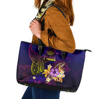 Tahiti French Polynesia Leather Tote Bag Whale Hibiscus Polynesian