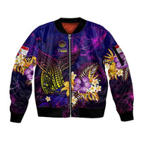 Tahiti French Polynesia Sleeve Zip Bomber Jacket Whale Hibiscus Polynesian