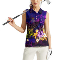 Tahiti French Polynesia Women Sleeveless Polo Shirt Whale Hibiscus Polynesian