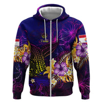 Tahiti French Polynesia Zip Hoodie Whale Hibiscus Polynesian