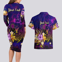 Cook Islands Couples Matching Long Sleeve Bodycon Dress and Hawaiian Shirt Whale Hibiscus Polynesian