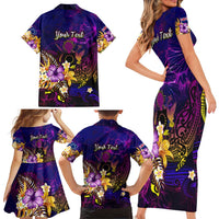 Cook Islands Family Matching Short Sleeve Bodycon Dress and Hawaiian Shirt Whale Hibiscus Polynesian