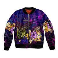 Cook Islands Sleeve Zip Bomber Jacket Whale Hibiscus Polynesian