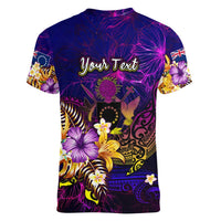 Cook Islands Women V-Neck T-Shirt Whale Hibiscus Polynesian DT02 - Polynesian Pride