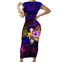 Nauru Family Matching Short Sleeve Bodycon Dress and Hawaiian Shirt Whale Hibiscus Polynesian
