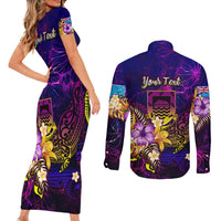 Tuvalu Couples Matching Short Sleeve Bodycon Dress and Long Sleeve Button Shirt Whale Hibiscus Polynesian