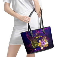 Tuvalu Leather Tote Bag Whale Hibiscus Polynesian