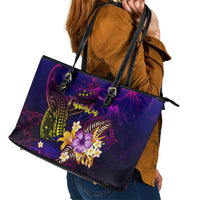Tuvalu Leather Tote Bag Whale Hibiscus Polynesian