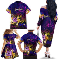 Northern Mariana Islands Family Matching Off The Shoulder Long Sleeve Dress and Hawaiian Shirt Whale Hibiscus Polynesian