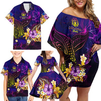 Northern Mariana Islands Family Matching Off Shoulder Short Dress and Hawaiian Shirt Whale Hibiscus Polynesian