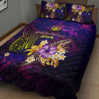 Northern Mariana Islands Quilt Bed Set Whale Hibiscus Polynesian