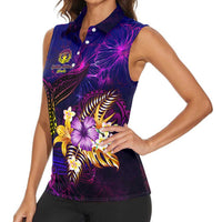 Northern Mariana Islands Women Sleeveless Polo Shirt Whale Hibiscus Polynesian