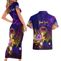 Marshall Islands Couples Matching Short Sleeve Bodycon Dress and Hawaiian Shirt Whale Hibiscus Polynesian